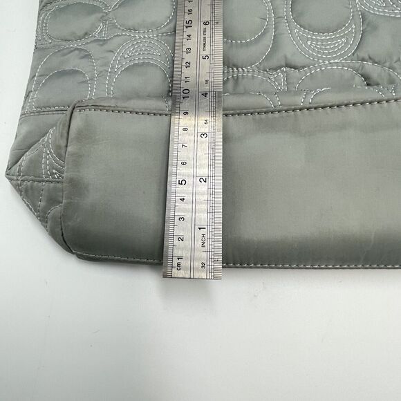 Coach Quilted Gray Signature Stitch Nylon & Patent Leather Medium Tote Bag Grey - Picture 12 of 14